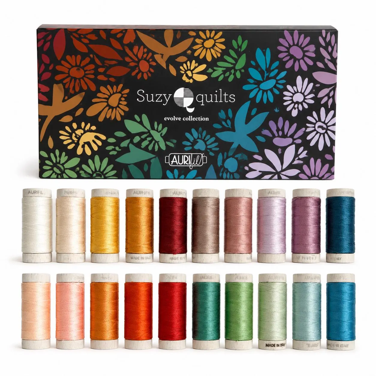 Suzy Quilts Evolve (8WT) Thread Set By Aurifil 100% Cotton 20 Small Spools Ideal for Sewing, Quilting, Patchwork, Crafting
