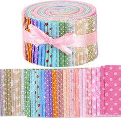 CraftsFabrics 6.5*50cm 40pcs Pre-Cut Polka Dot Printed Jelly Rolls Strips 100% Cotton for Quilting, Scrapbooking, Sewing, Crafts, Patchwork