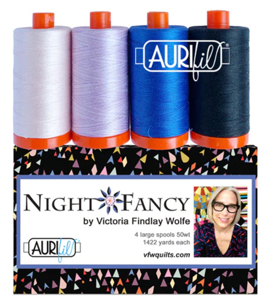 Night Fancy Thread Set By Aurifil 50wt 4 Large Spools (1422yds) 100% Egyptian Cotton for Hand Embroidery, Quilting, Decorative Sewing