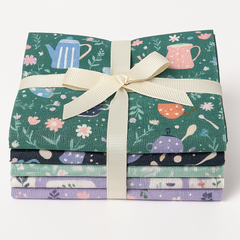 Craft Cotton Co. Botanique Brew 100% Cotton 45x55cm Wide Springtime Tea Themed Fat Quarters for Crafting, Sewing, Quilting, Kid's Craft
