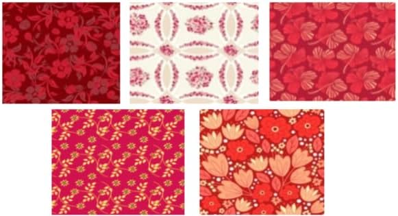 CraftsFabrics Red Floral Themed Pattern Fabric Bundle-Flower Printed Fat Quarters Bundle of 5 Fabrics (45cm x 55cm). 100% Cotton. Ideal for Crafts, Patchwork and Dressmaking…