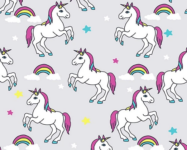 Little Johnny 100% Cotton Rainbow Unicorns on Silver 148cm Wide Fabric