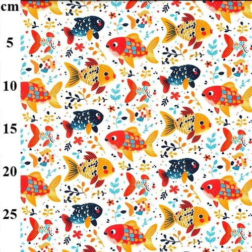 Japanese Fish Cotton Fabric Summer Sea Koi Goldfish Clown 44" Kids Craft Sewing