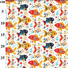 Japanese Fish Cotton Fabric Summer Sea Koi Goldfish Clown 44" Kids Craft Sewing