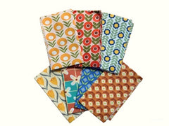 CraftsFabrics 7Pcs Wildflower Wonders Retro 70s Vintage Fabric 100% Cotton 50x40cm Wide Fat Quarter for Quilting, Scrapbooking, Patchwork