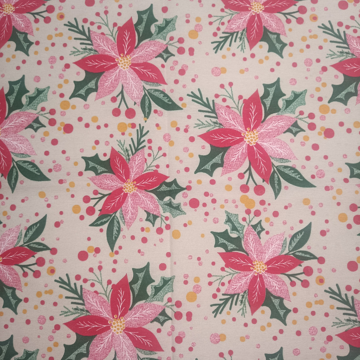 Rosy Christmas Poinsettia 80% Cotton 20% Polyester 140cm Wide Crafty Cottons Digitally Printed Fabric Ideal For Crafting, Sewing, Quilting, Bunting, Patchwork