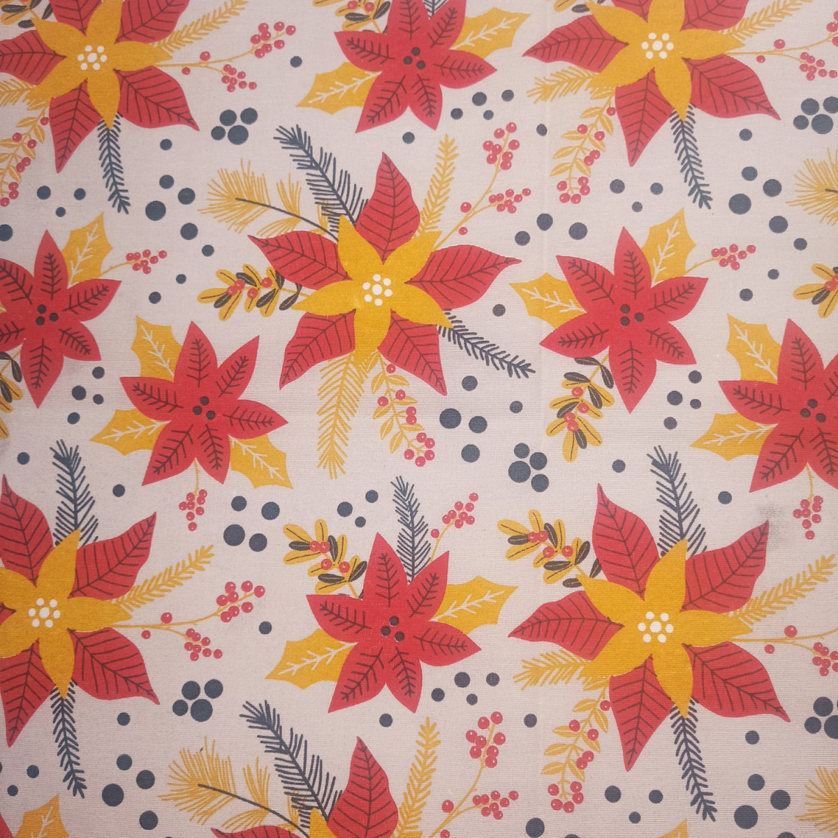 Sunny Christmas Poinsettia 80% Cotton 20% Polyester 140cm Wide Crafty Cottons Digitally Printed Fabric Ideal For Crafting, Sewing, Quilting, Bunting, Patchwork