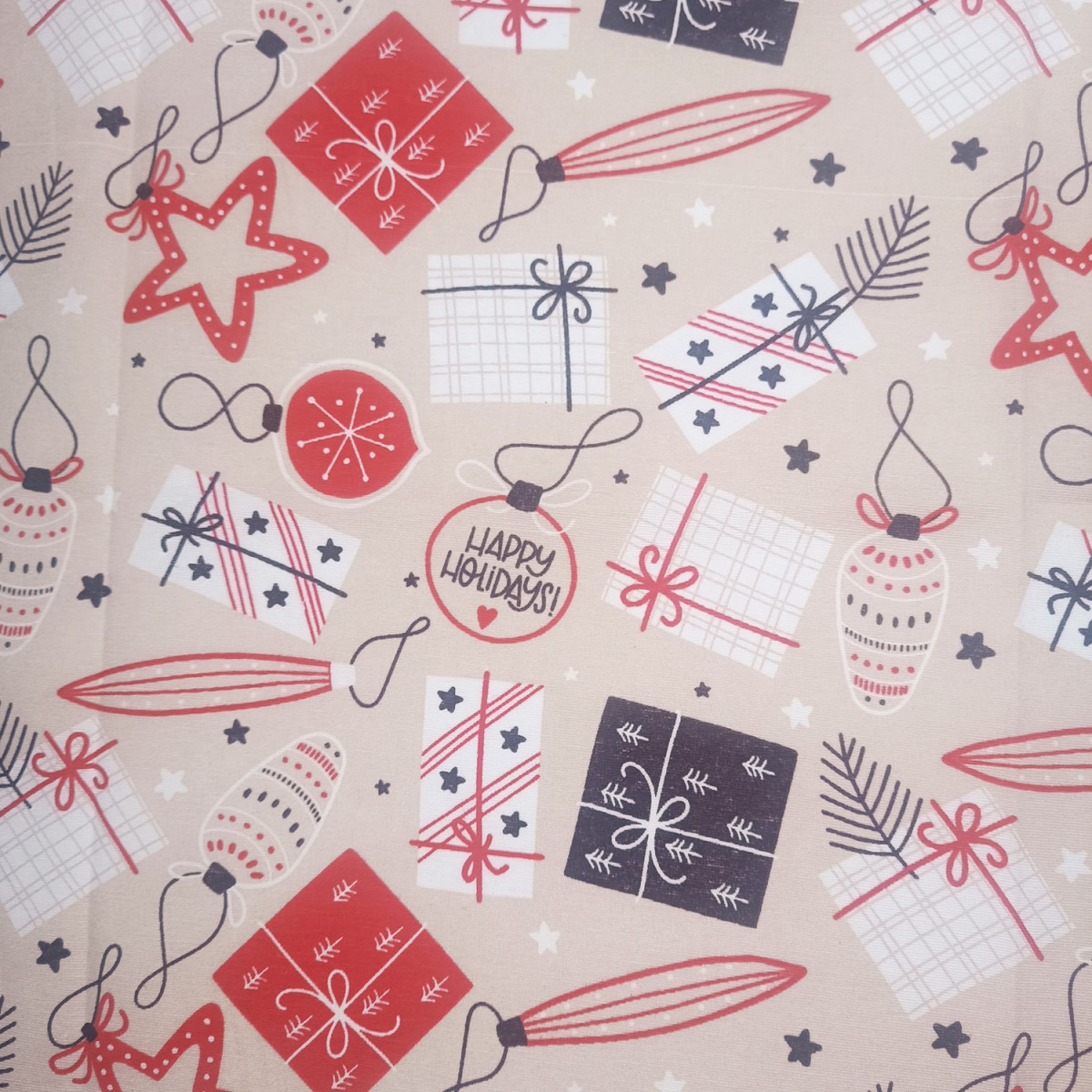 Happy Christmas Holidays 80% Cotton 20% Polyester 140cm Wide Crafty Cottons Digitally Printed Fabric Ideal For Crafting, Sewing, Quilting, Bunting, Patchwork