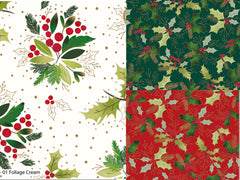 Traditional Holly–Premium Cotton Christmas Printed Fabric-100% Cotton- By Meter, Half Meter, Long Quarter or Fat Quarters