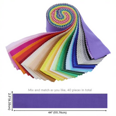 CraftsFabrics Ivory 100% Cotton 40Pcs/Roll Pre-Cut Jelly Rolls Strips 2.5"x 44" Wide Ideal for Quilting, Scrapbooking, Sewing, Patchwork