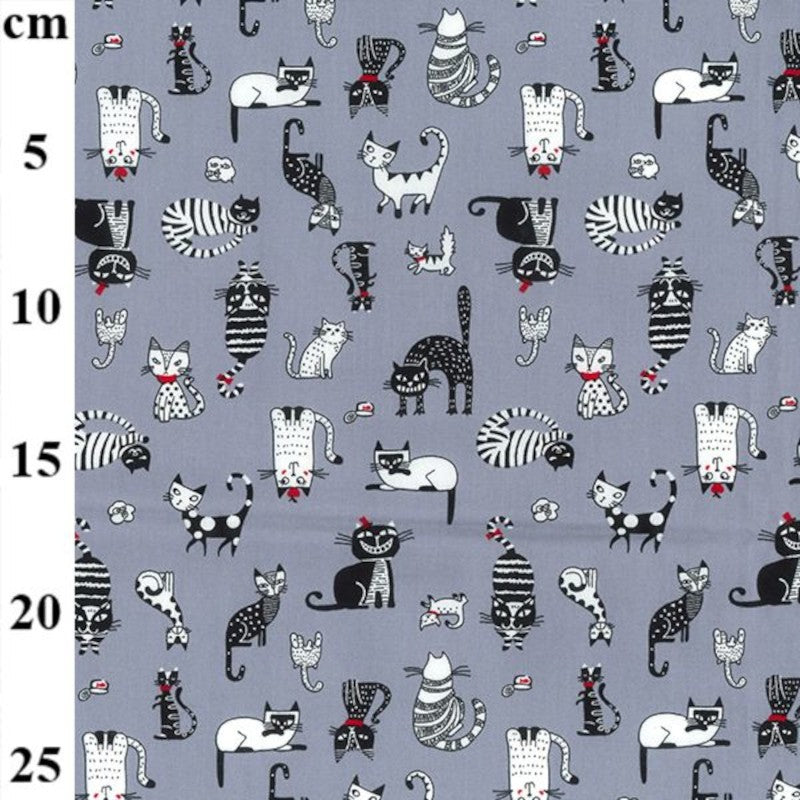 Rose & Hubble Crazy Cat Print 100% Cotton Poplin Fabric (CP0859)