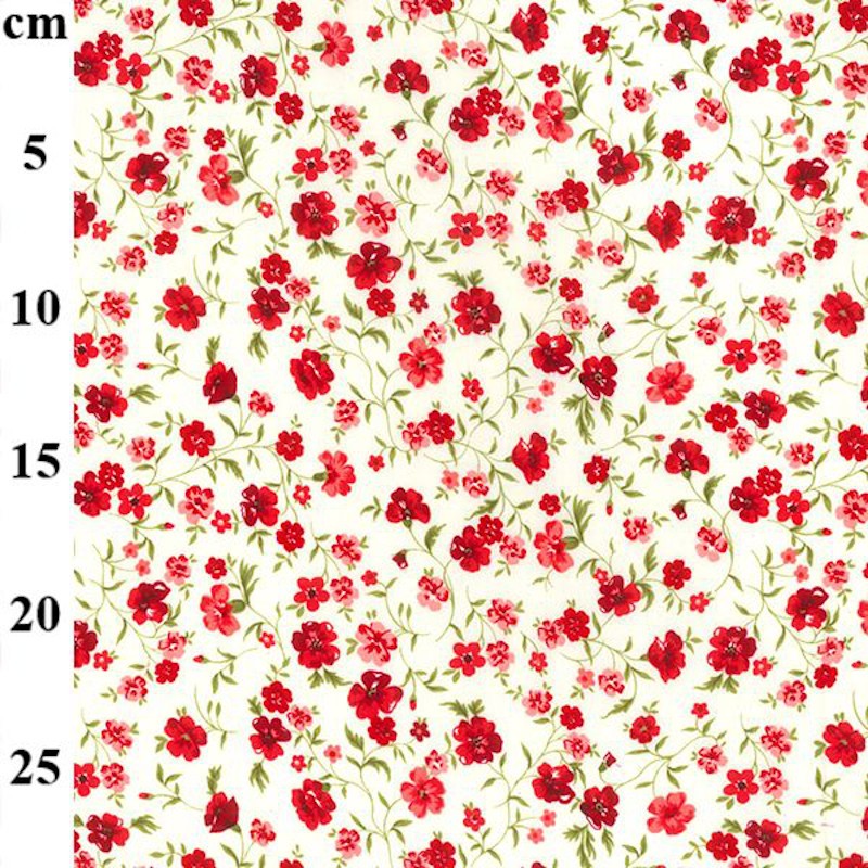 Rose & Hubble Pretty Red Floral Print on Ivory 100% Cotton (CP0868)