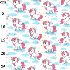 Rose & Hubble Unicorns Clouds 100% Cotton Poplin Fabric, Pink, Ivory
