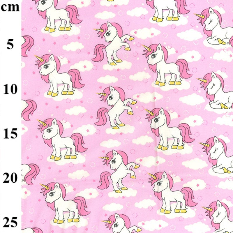 Rose & Hubble Unicorns Clouds 100% Cotton Poplin Fabric, Pink, Ivory