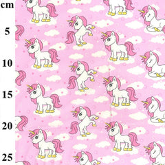 Rose & Hubble Unicorns Clouds 100% Cotton Poplin Fabric, Pink, Ivory