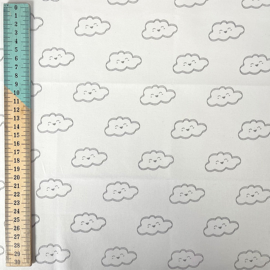 Grey The Sky Above Cute Clouds Nursery Fabric 