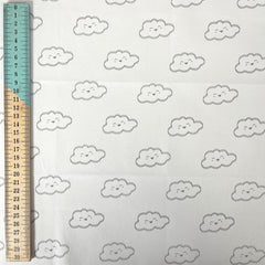 Grey The Sky Above Cute Clouds Nursery Fabric 