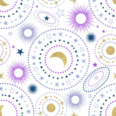 Out of This World Moons White 100% Cotton Fabric