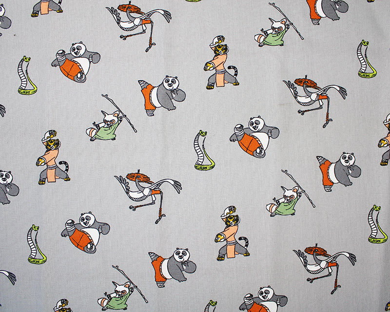 Little Johnny Kung Fu Panda Fabric, 100% Cotton, Silver