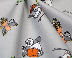 Little Johnny Kung Fu Panda Fabric, 100% Cotton, Silver