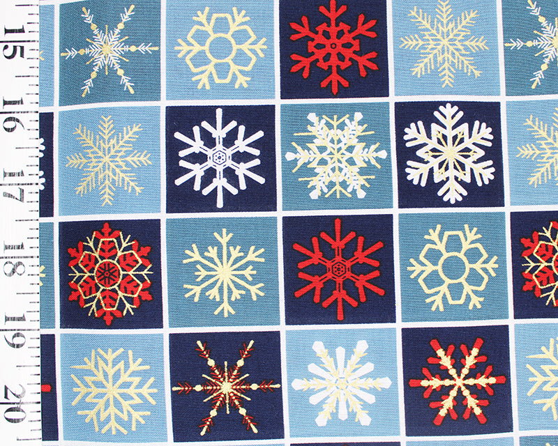 Little Johnny Loose Fabric Little Johnny - Checkboard Snowflake Metallic Fabric, 100% Cotton