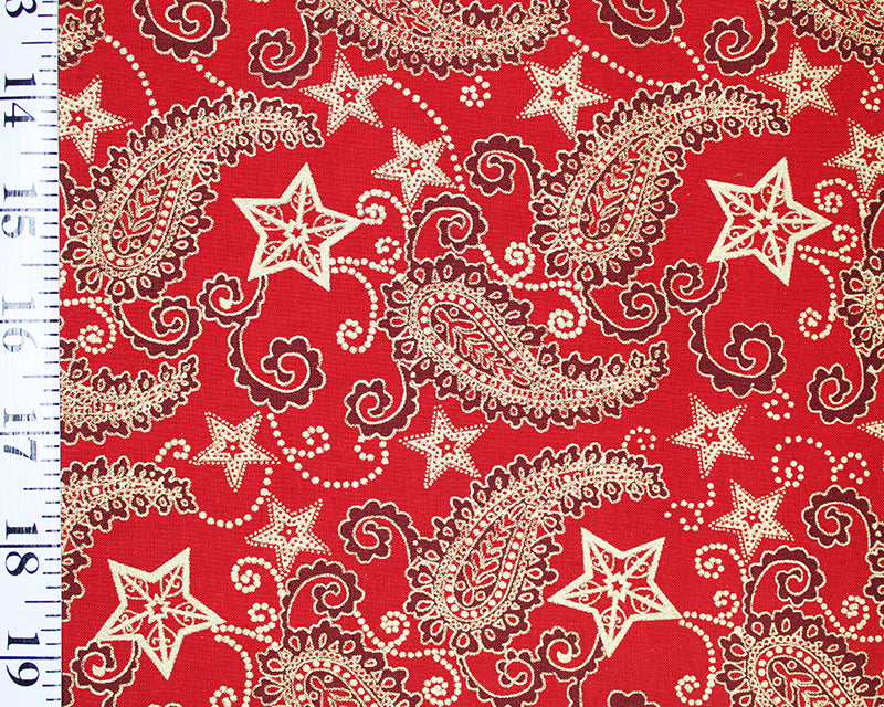 Little Johnny - Xmas Paisley Metallic Cotton Fabric, 100% Cotton, Bottle Green, Navy, Red