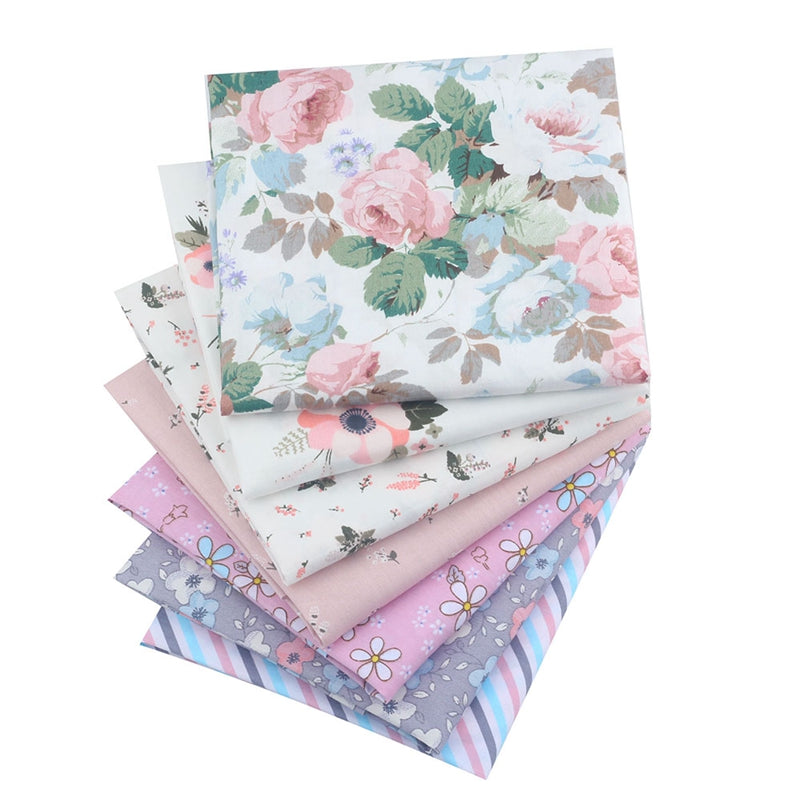 CraftsFabrics 7pcs/lot 40cm*50 cm (16" x 20") Pink Floral Fat Quarters 100% Cotton