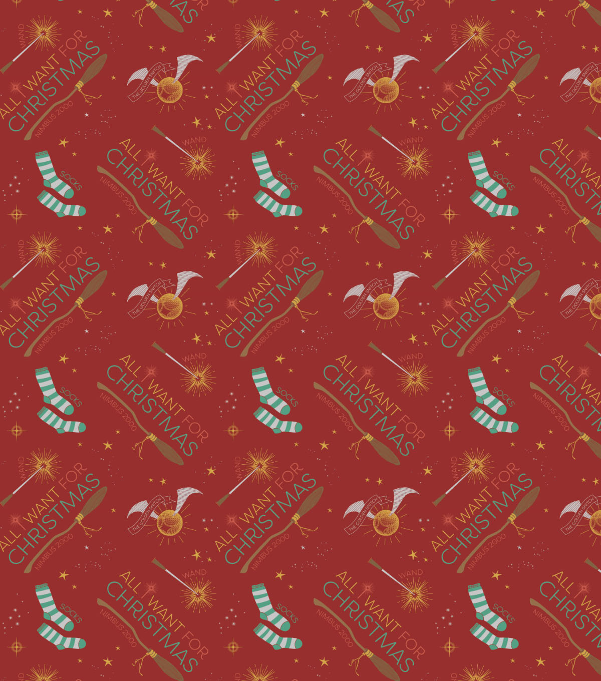 All I Want For Christmas Harry Potter Christmas Cotton Fabric 