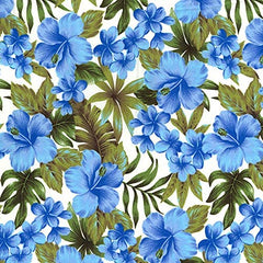 Rose & Hubble Aloha Hawaiian Floral Cotton Print Fabric, Blue/Pink (CP0737)