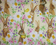 Little Johnny Easter Bunnies & Flowers Cotton Fabric, Lemon