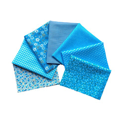 CraftsFabrics Pack of 7, Printed Cotton Fat Quarters Fabrics, Blue & White Patterns