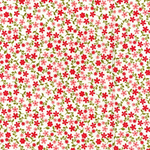 Rose & Hubble Red & Pink Ditsy Floral 100% Cotton Poplin Fabric (CP0750 Coral)