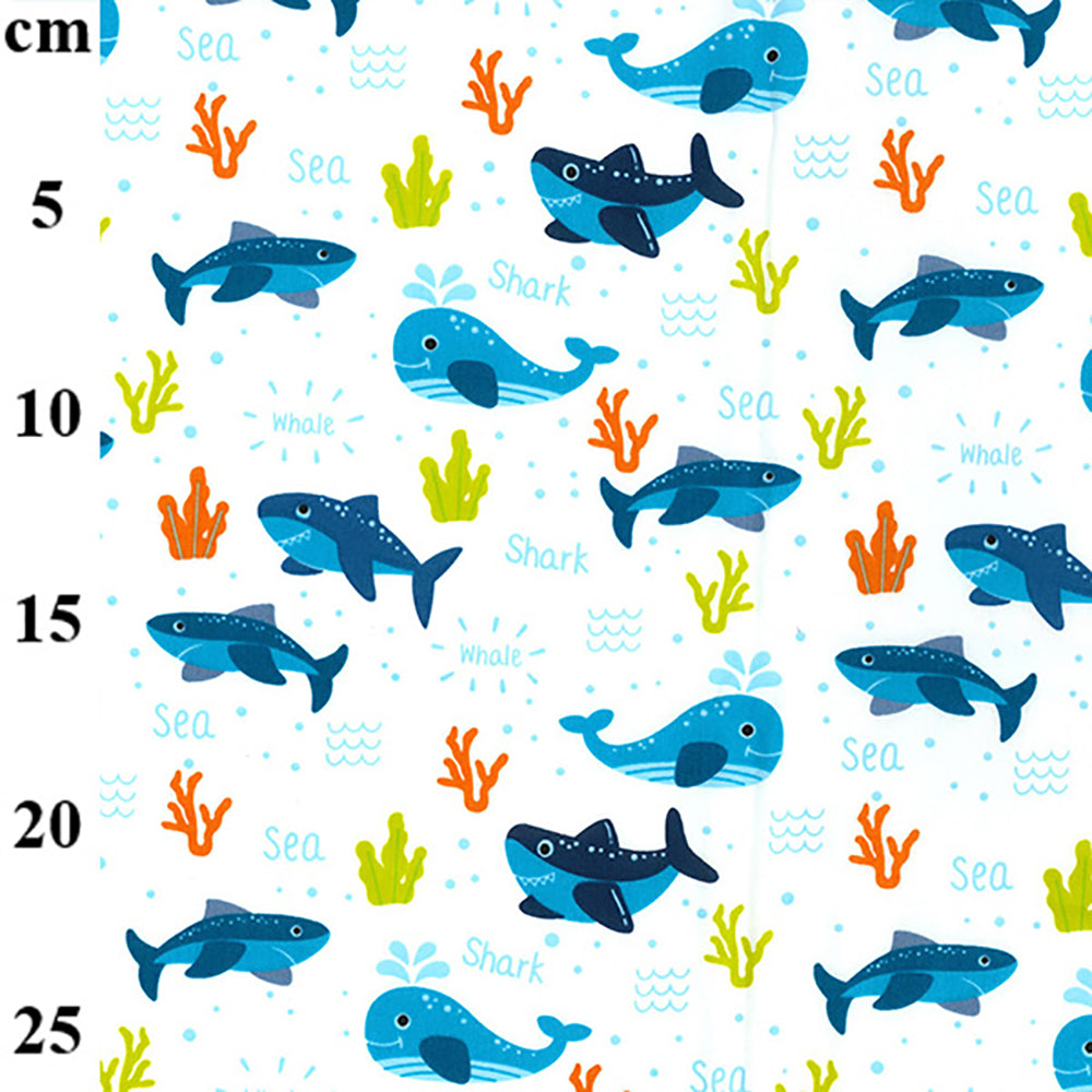 Rose & Hubble Fabrics Sharks Whales Sea Animals Cotton Fabric