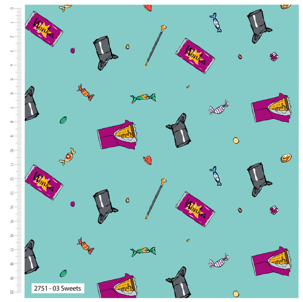 Charlie and The Chocolate Factory Sweets 100% Cotton Print Fabric