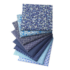 CraftsFabrics 8pcs Blue Printed Cotton Fat Quarters Fabric