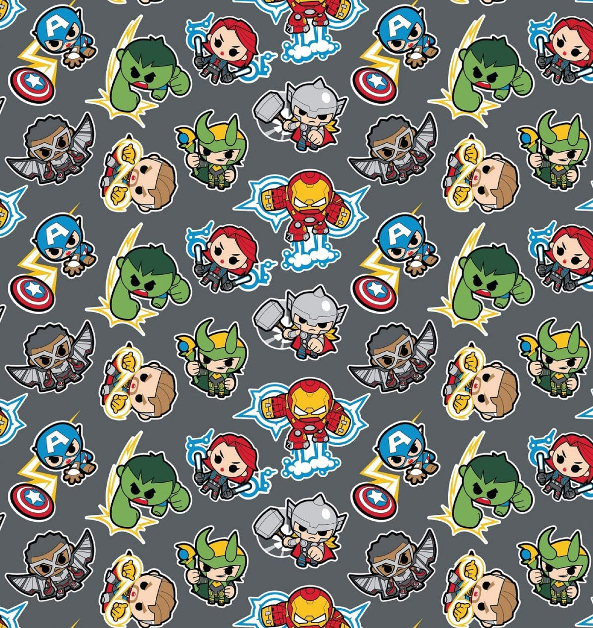 Camelot DC Comics Fabric DC Comics Heroes Kawaii Grey 100% Cotton