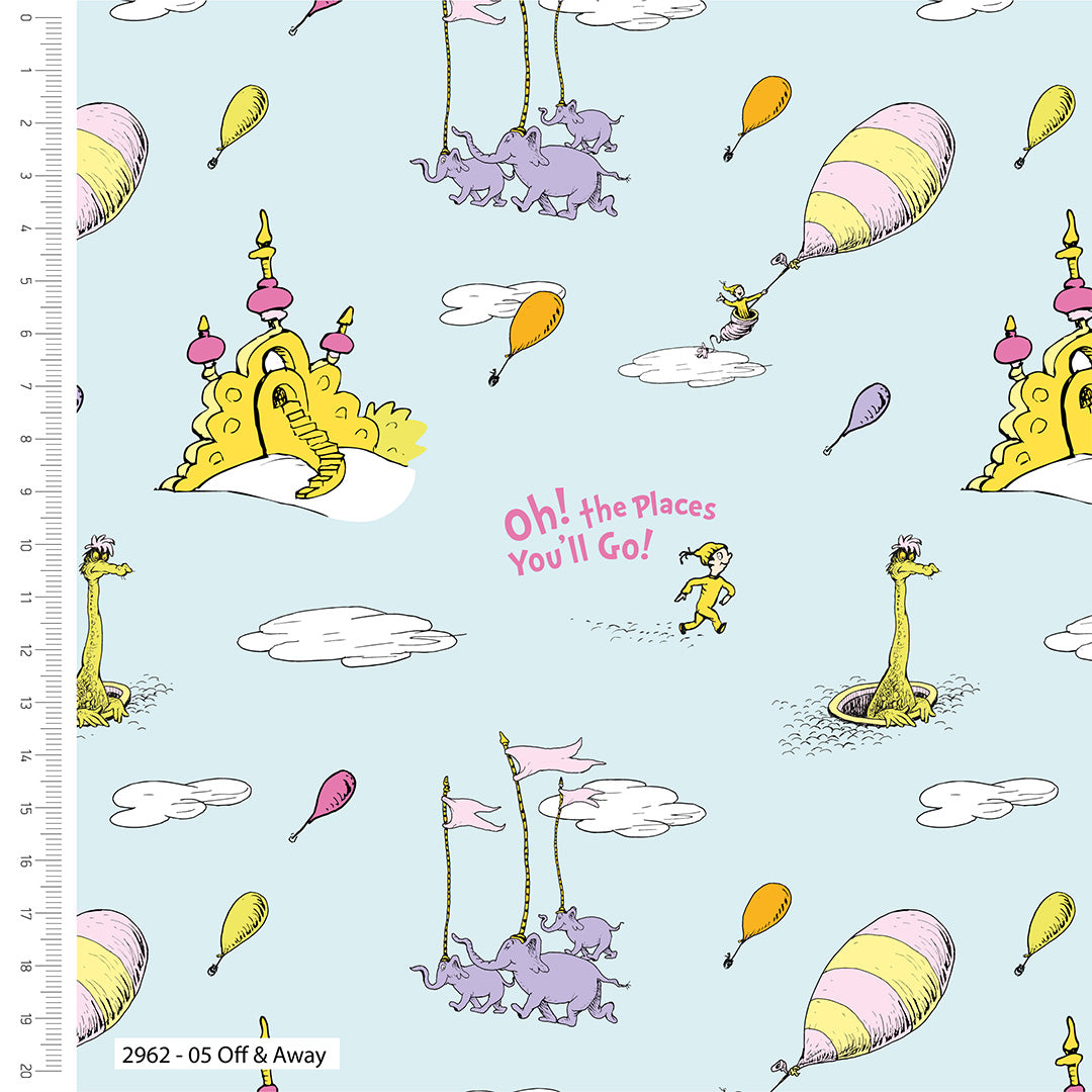 Dr Seuss Oh! The Places You'll Go 100% Organic Cotton Fabric 2962-05
