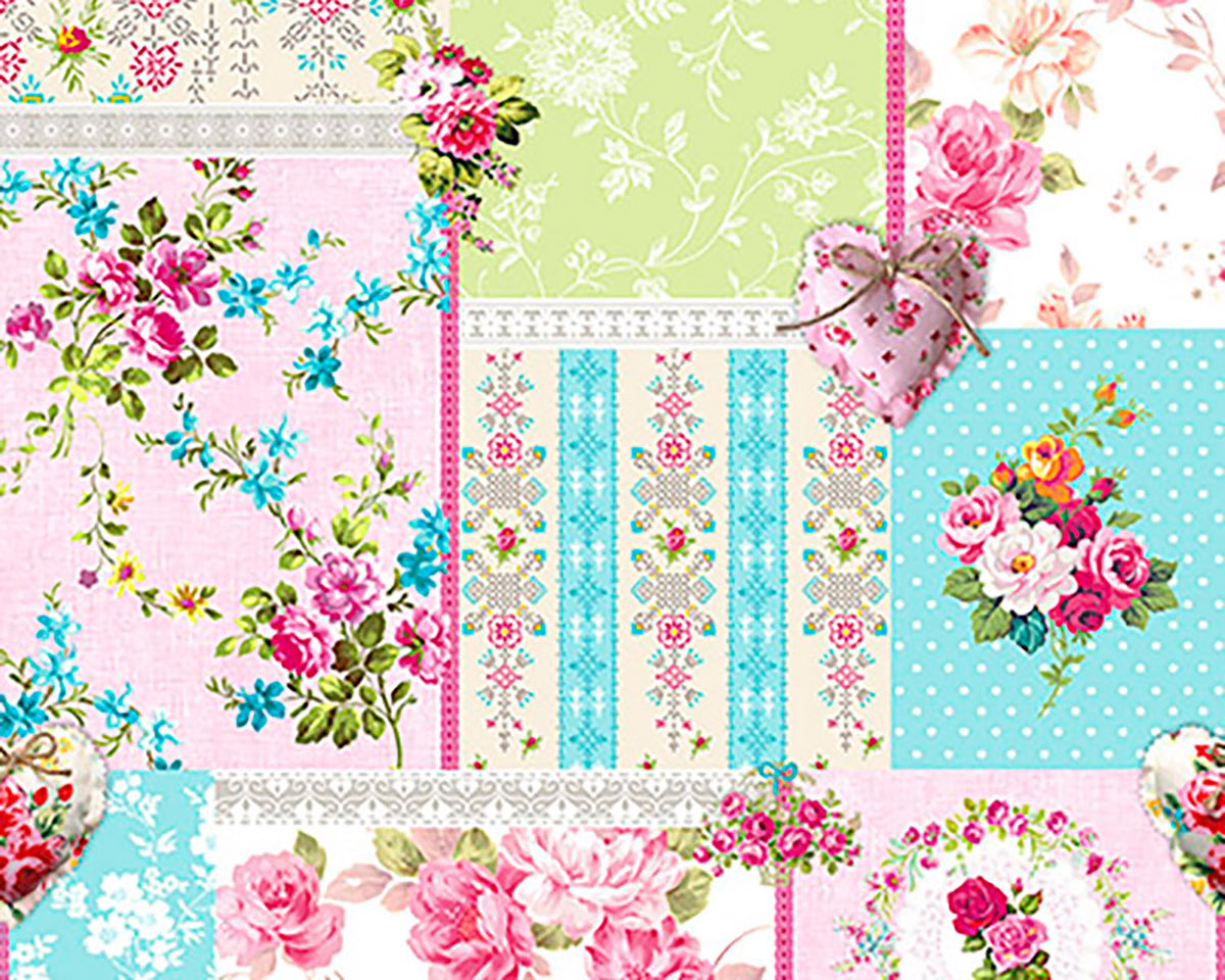 Little Johnny - Floral Patchwork Digital Cotton Fabric, Pink