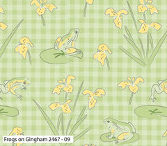 Lily Pad By Debbie Shore Fabric by the Half Metre - Frogs on Gingham 100% Cotton