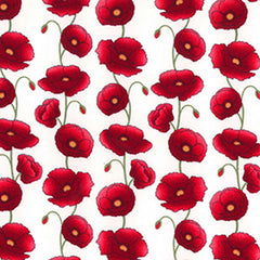 Rose & Hubble 100% Cotton Poplin Red Poppy Flowers Print Fabric on an Ivory Background