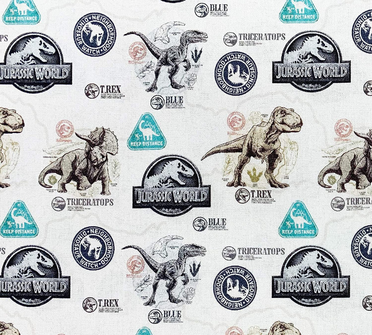 Little Johnny Fabric- Jurassic World Dinosaur Badge 100% Cotton Fabric