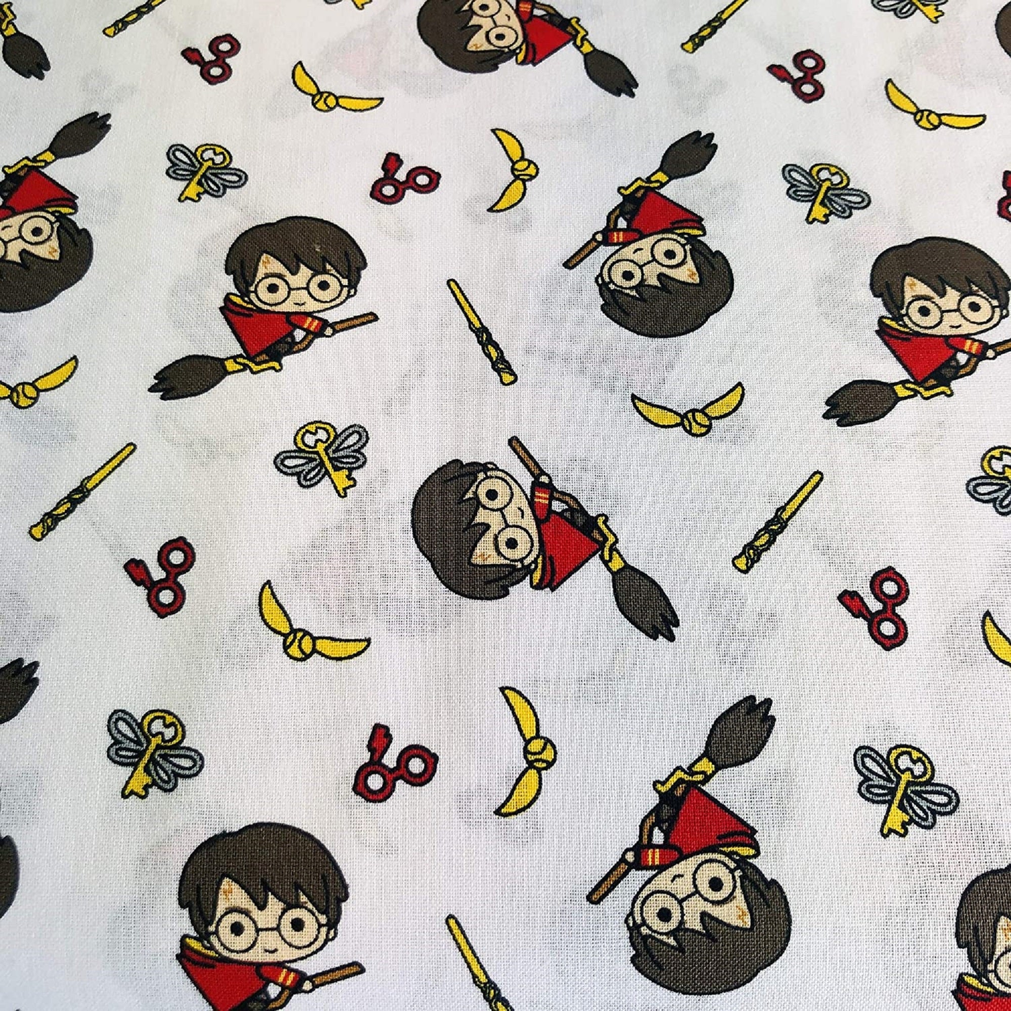 Kawaii Quidditch with Broomstick Cotton Print Fabric