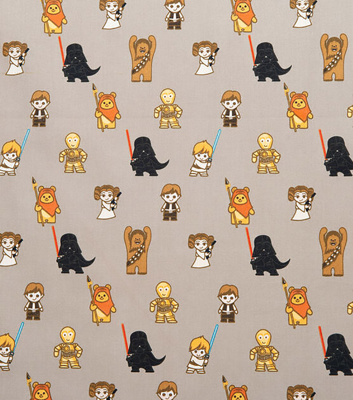 Star Wars Kawaii Characters Print, 100% Cotton Fabric, Taupe
