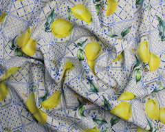 Lemon Fabric with Portuguese Tiles