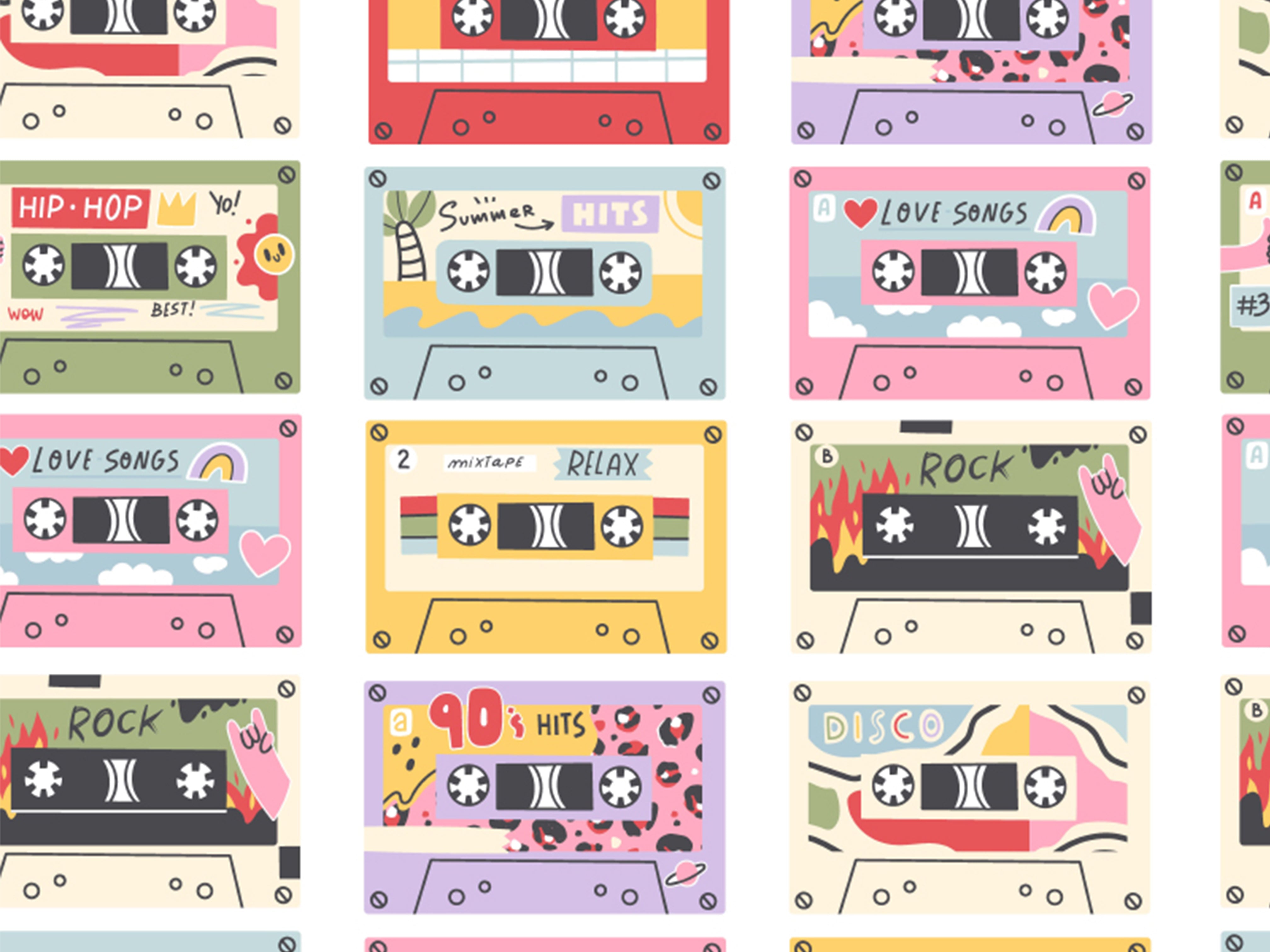  Retro Cassette Tapes 100% Cotton Fabric