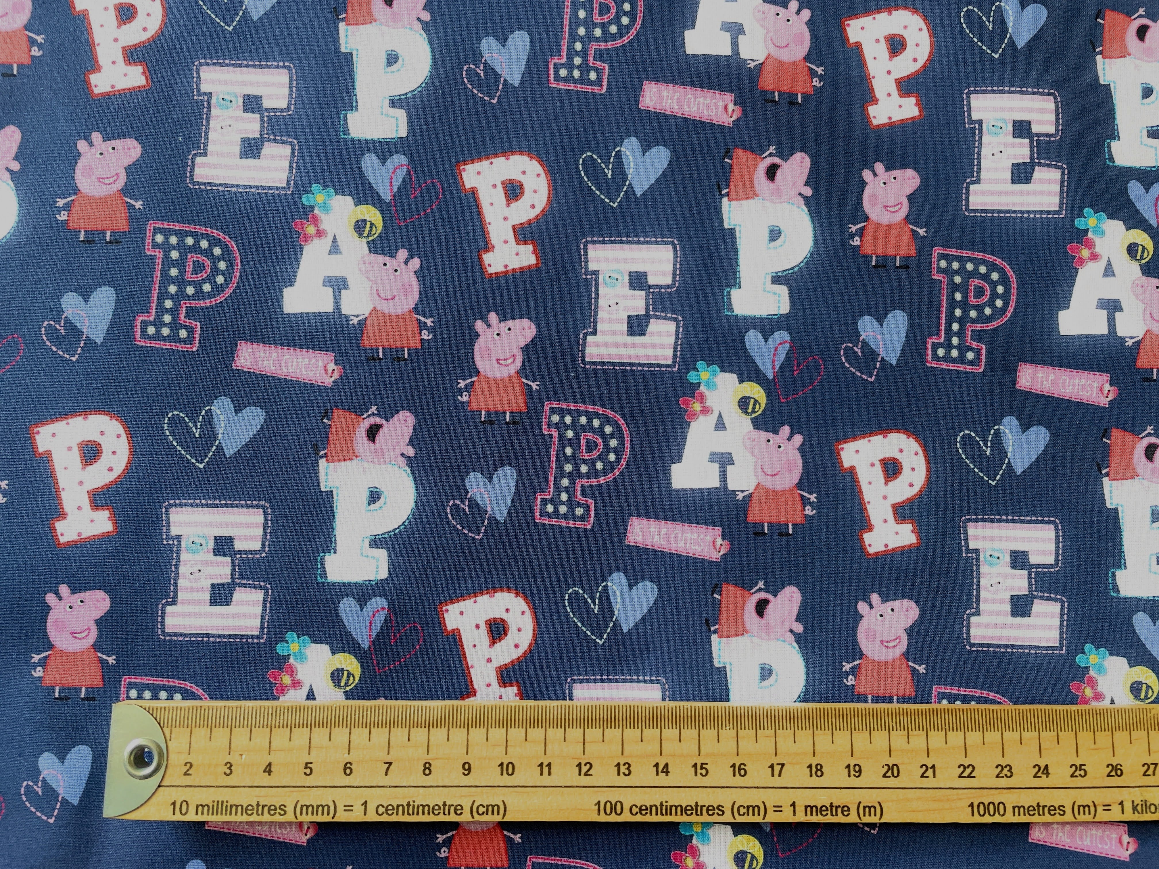 Peppa Pig Letters Cotton Fabric in blue