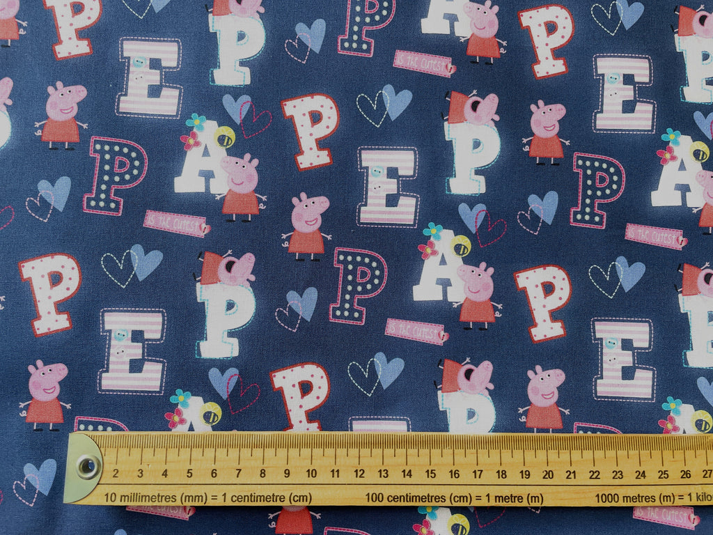 Little Johnny Peppa Pig Letters Digital Print Cotton Fabric, Blue