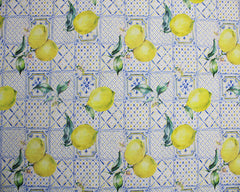 Lemons fabric with geometric tiles and flowers