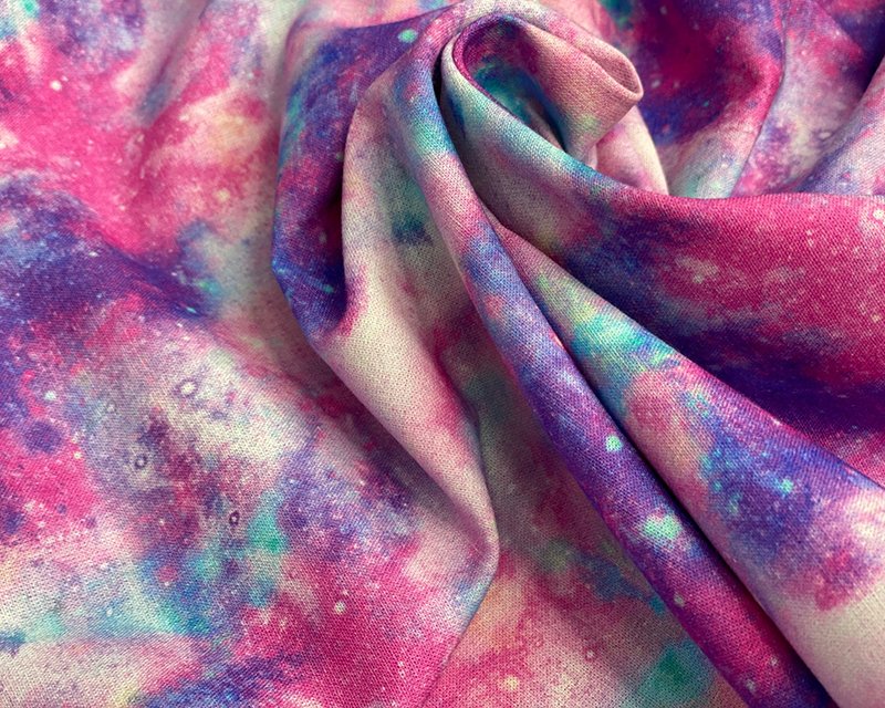 Marbled galaxy theme digital cotton fabric in pink and purple color