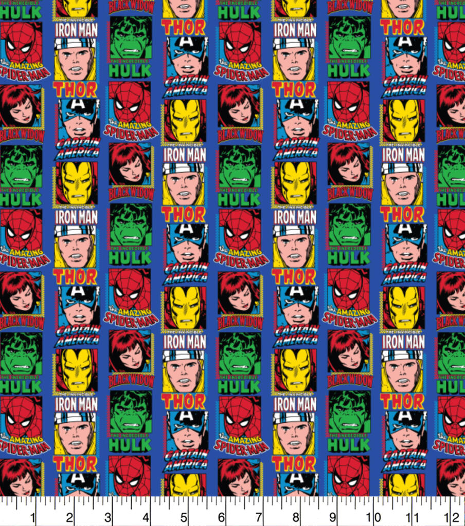 Marvel  Avengers Heroes Comic Blue Cotton Print Fabric